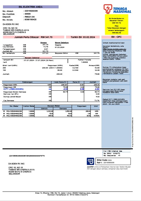 INDIA TENAGA NASIONAL business utility bill Word and PDF template PSD template